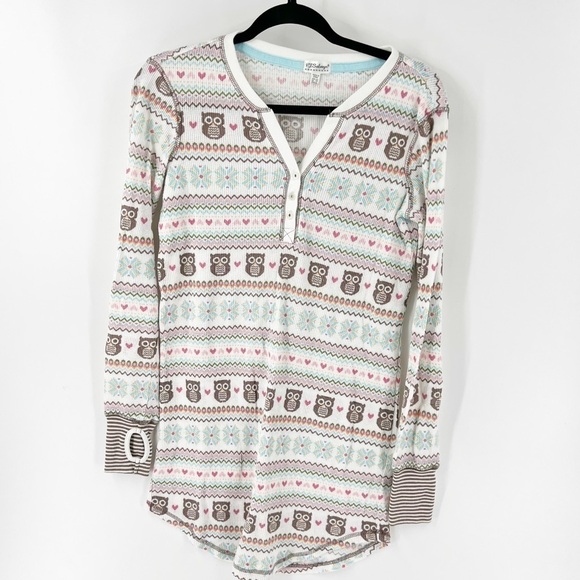 ✅ PJ Salvage Sleep Shirt Waffle Owl Heart Thumbholes Waffle Nightgown X-SMALL - Picture 1 of 6